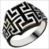 Chevalière homme argent raffinée motifs géométriques EY428