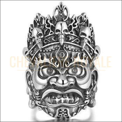 Chevaliere Homme Royale - bague punk biker gothique argent religieuse le dieu du temps Mahakala