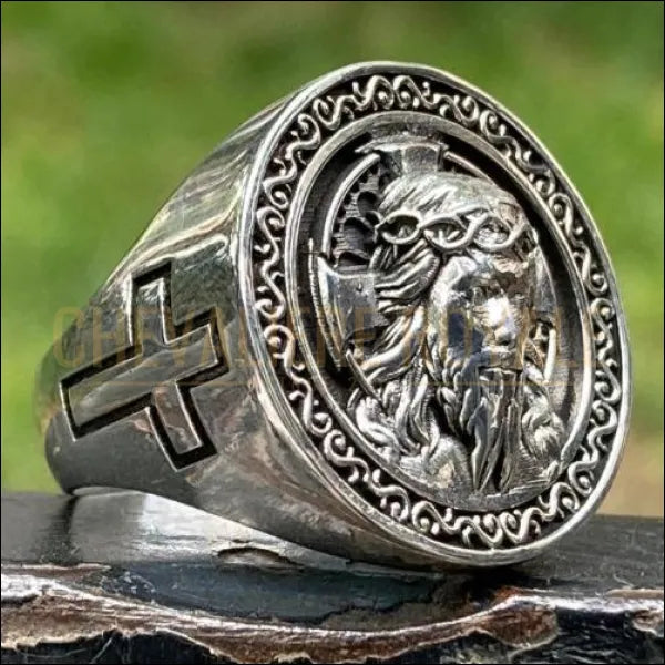 Chevaliere-homme-argent-religieuse-Jesus-Croix-catholique-pas-cher-bague