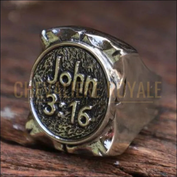 Chevalière royale hommes argent religieuse verset de la Bible " John 3:16"