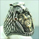 Chevalière homme argent sans pierre chef tribus amérindienne