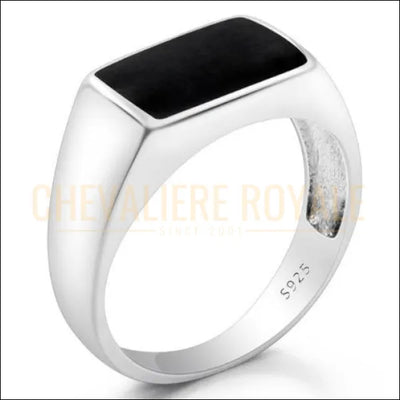 Chevalière homme argent sterling 925 rectangle émail noir