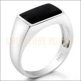 Chevalière homme argent sterling 925 rectangle émail noir