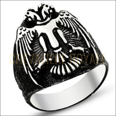 Chevalière homme argent symbole de la liberté d'aigle à double tête - Chevalière Royale 