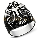 Chevalière homme argent symbole de la liberté d'aigle à double tête