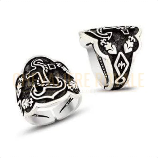 Chevalière homme argent taille ajustable symbole ancre marine - Chevalière Royale 