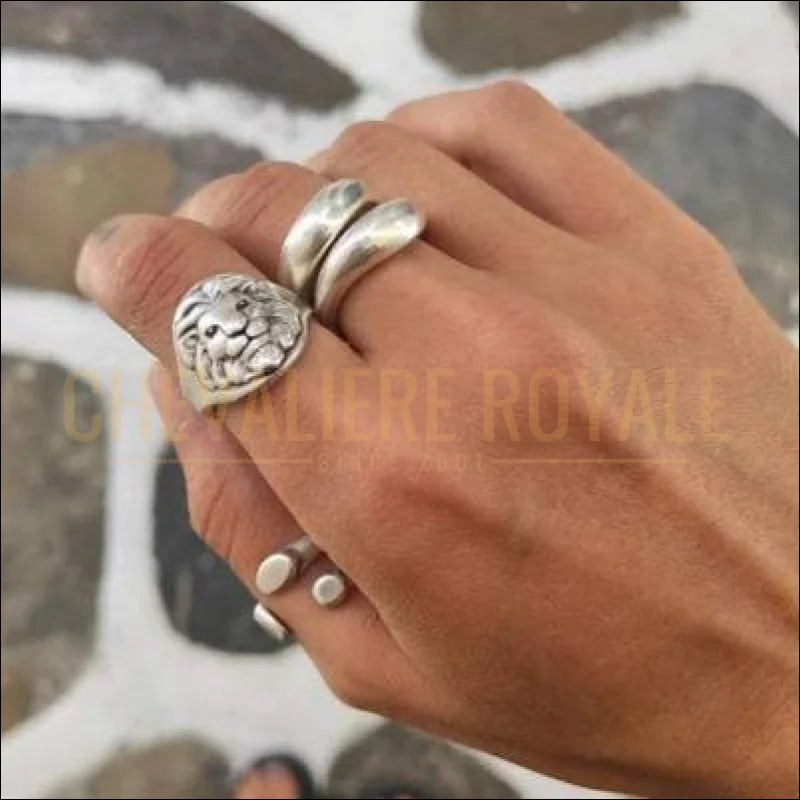 Chevalière royale homme argent tête de lion la confiance la puissance pas cher