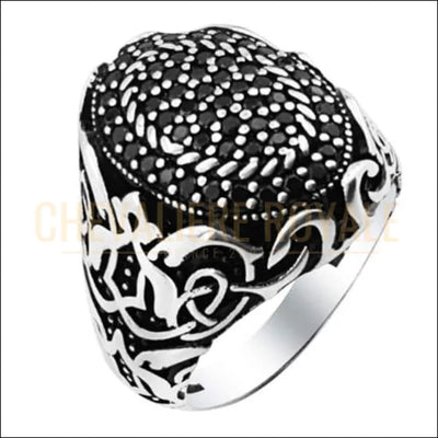 Chevalière homme argent tourbillon de pierre zircon noire - Chevalière Royale 