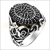 Chevalière homme argent tourbillon de pierre zircon noire
