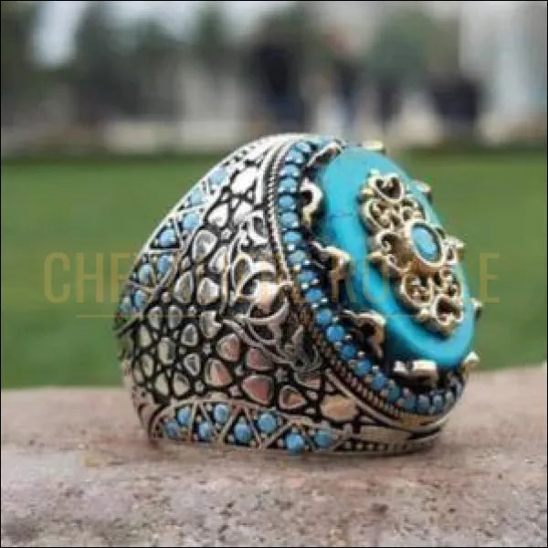 Chevalière pour homme argent turquoise travaillée de façon artisanale 