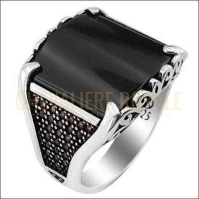 Chevalière homme argent zircon facettée design impressionnant - Chevalière Royale 