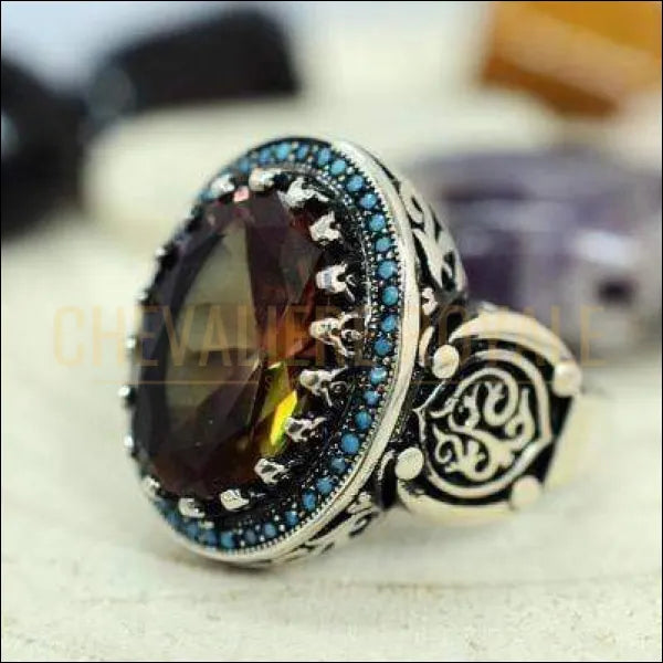 Chevalière pour hommes argent zultanite et turquoise hypoallergénique bague