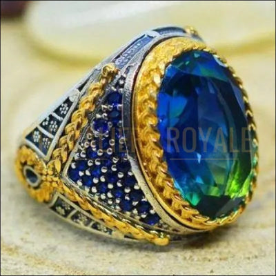 Chevalière pour homme artisanale argent éblouissant aqua marine avec pierre 