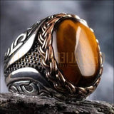 Chevalière homme artisanale argent œil de tigre entouré de chaînes