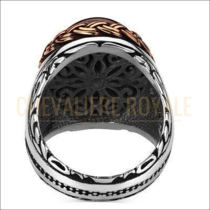 Chevalière pour homme artisanale argent œil de tigre entouré de chaînes