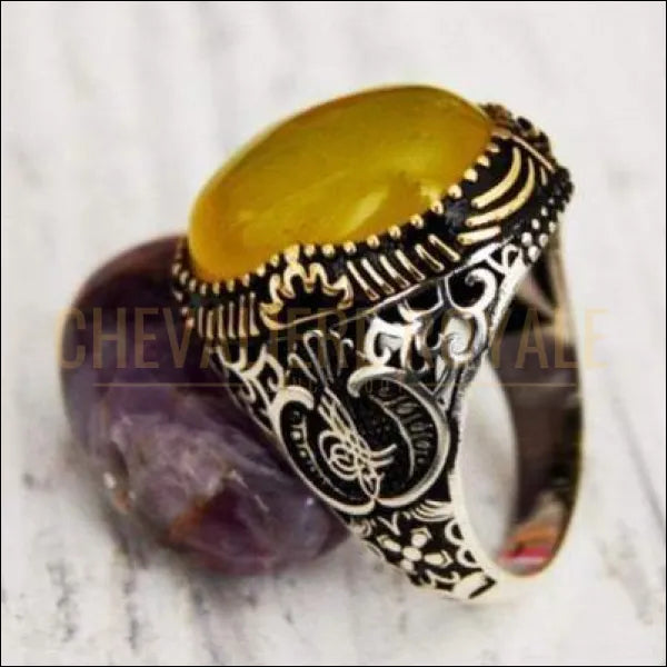 Chevalière homme artisanale argent pierre agate calligraphe ottoman bijou 