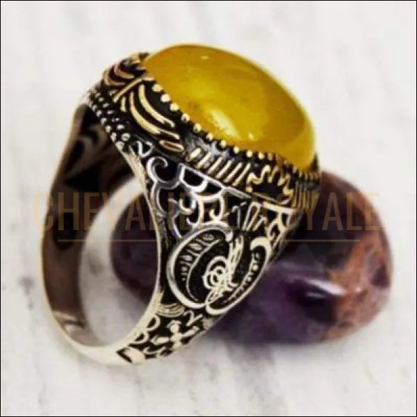 Chevalière homme artisanale argent pierre agate calligraphe ottoman precieuse