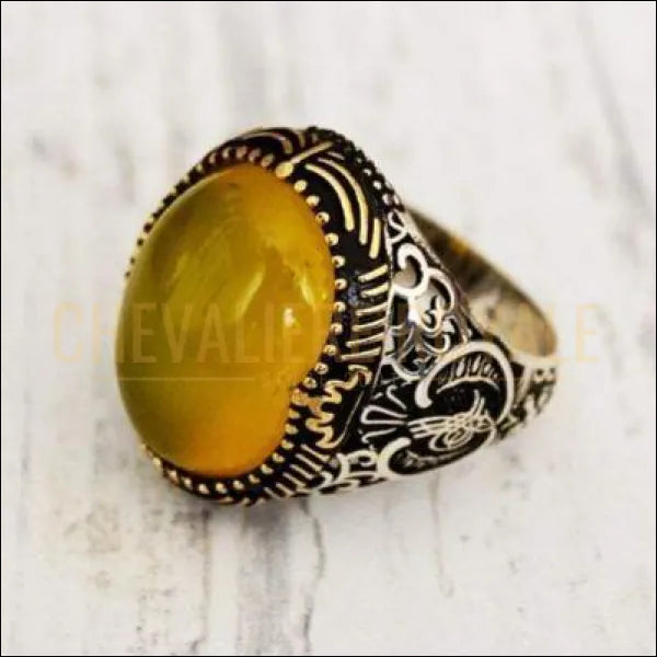 Chevalière homme artisanale argent pierre agate calligraphe ottoman