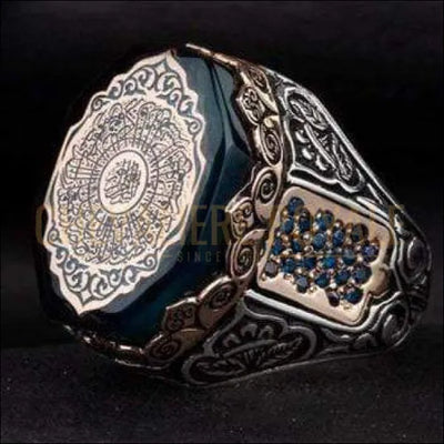 Chevalière homme artisanale argent pierre rare Sourate Ash-Sharh islamique 