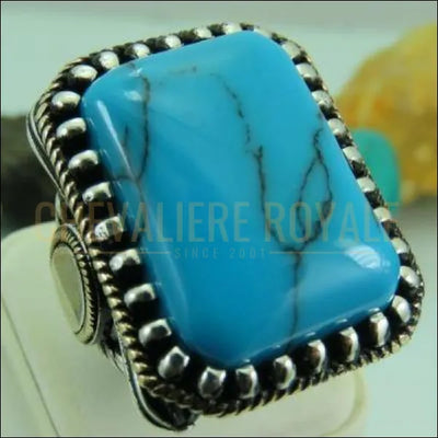 Chevalière homme artisanale homme pierre turquoise bleu calmant pas cher