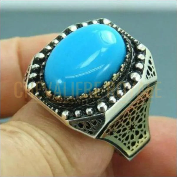 Chevalière homme artisanale argent pierre turquoise énergique  bijou