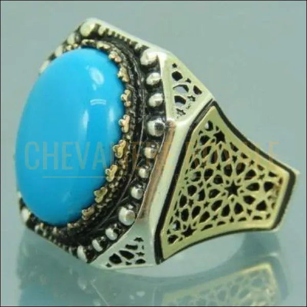 Chevalière homme artisanale argent pierre turquoise énergique precieuse 