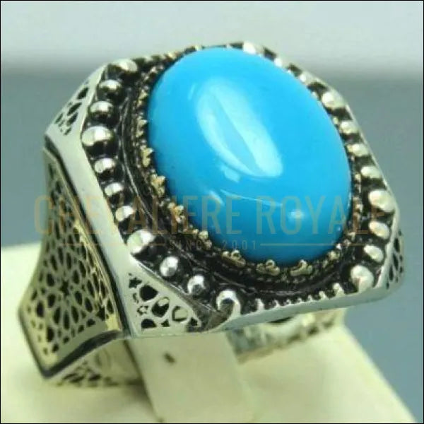 Chevalière homme artisanale argent pierre turquoise 