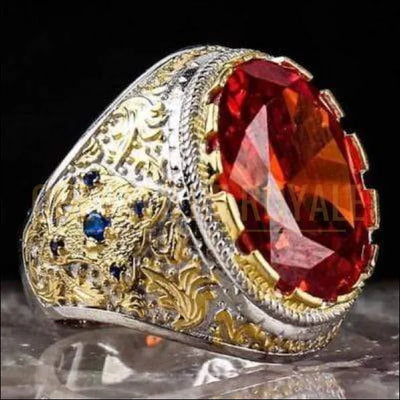 Chevalière ottoman homme artisanale argent style ottoman pierre rouge