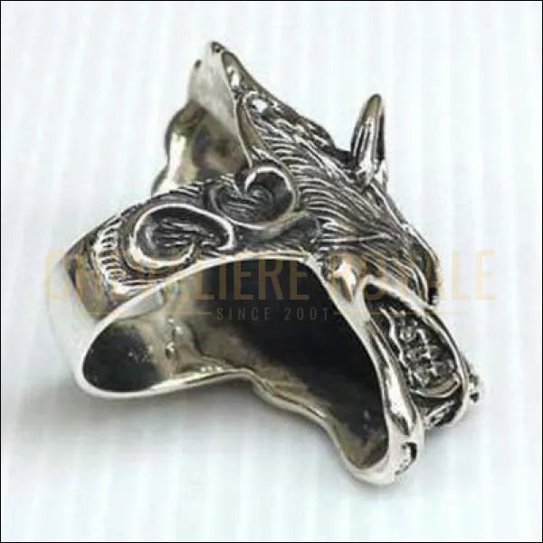 Chevalière homme artisanale en argent massif loup-garou féroce biker bijou bague pas cher