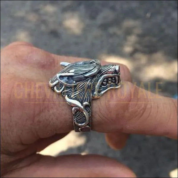 Chevalière homme artisanale en argent massif loup-garou féroce biker 