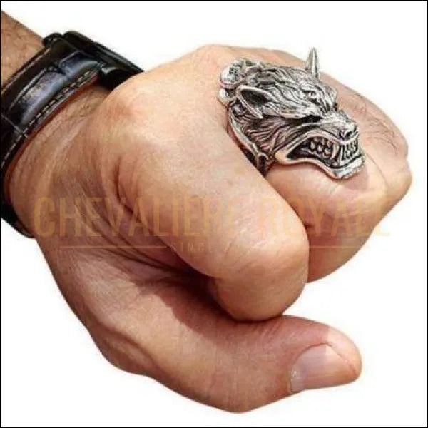 Chevalière homme artisanale en argent massif loup-garou féroce bijou biker rocker rock 