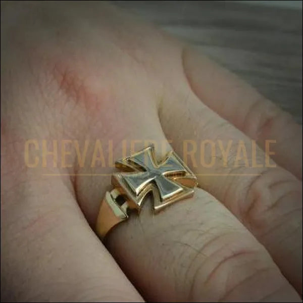 Chevalière royale hommes artisanale en or 14K en forme de croix maltaise
