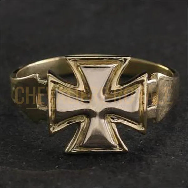 Chevalière royale homme artisanale en or 14K en forme de croix maltaise