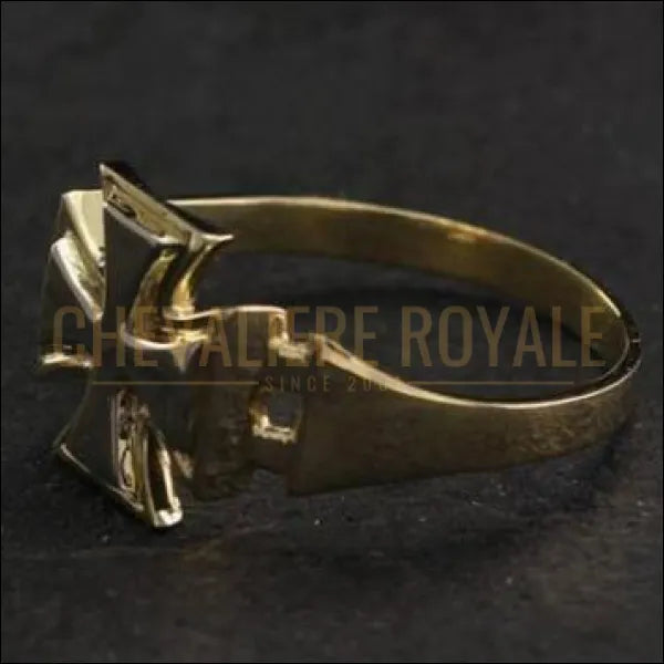 Chevalière royale homme artisanale en or 14K en forme de croix maltaise catholique 