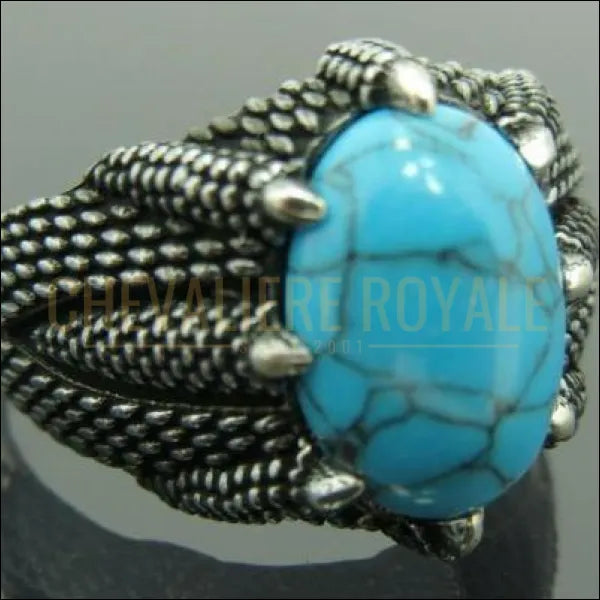 Chevalière pour homme avec pierre turquoise huit crochés en argent