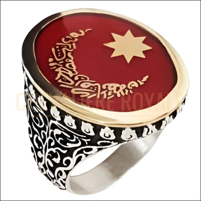 Chevalière homme croissant de lune brodé motifs tulipe - Chevalière Royale 
