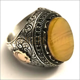 Chevalière homme croissant de lune doré agate jaune