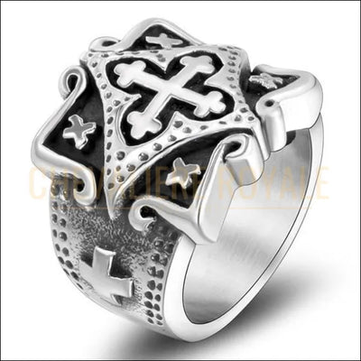 Chevalière Homme : Croix de Malte et Symboles Chrétiens en Acier-Chevaliere Royale - 