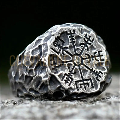 Chevalière Homme en Acier avec Runes Vikings et Compas Totem Odin-Chevaliere Royale - 