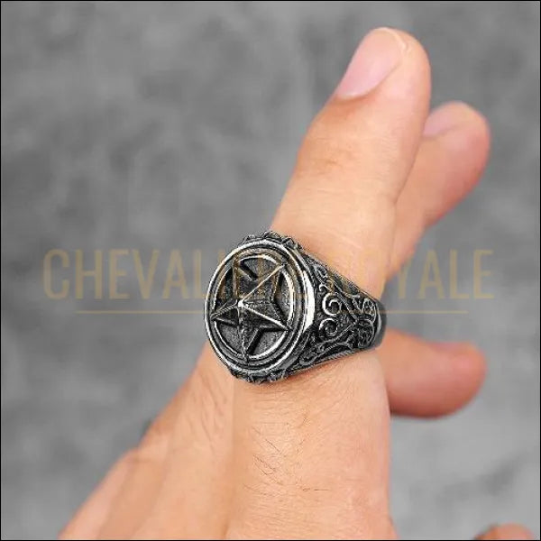 Chevaliere-homme-acier-symbole-pentagramme-foi-17gr