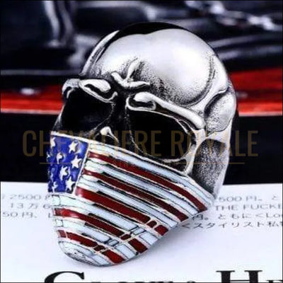 Chevaliere Royale - bague homme en acier biker crane avec le foulard Américaine