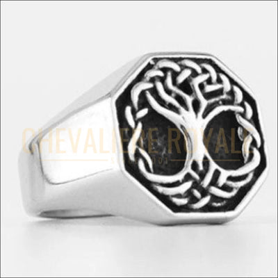 Chevalière homme en acier design Yggdrasil l'arbre de vie