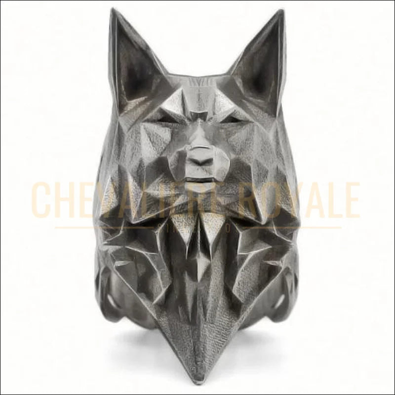 Chevalière royale homme en acier  gothique loup sauvage géométrique