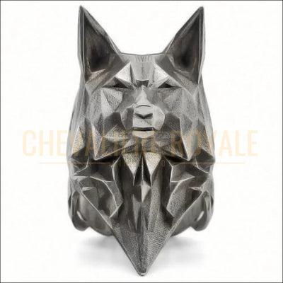 Chevalière royale homme en acier  gothique loup sauvage géométrique