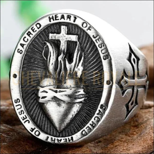 Bague Chevalière homme en acier inoxydable sacred heart of Jesus