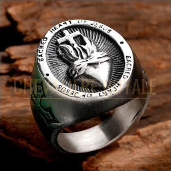 Bague Chevalière homme acier inoxydable sacred heart of Jesus