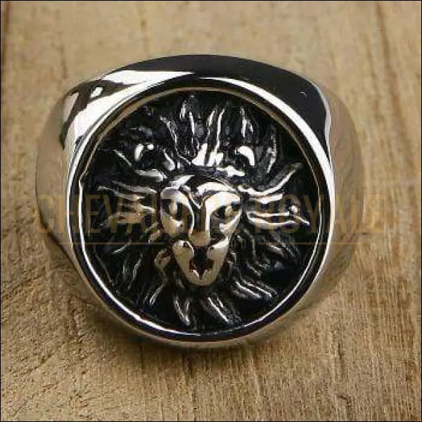 Chevalière Royale pour homme bague  en acier lion soleil la justice et le pouvoir bijou pas cher