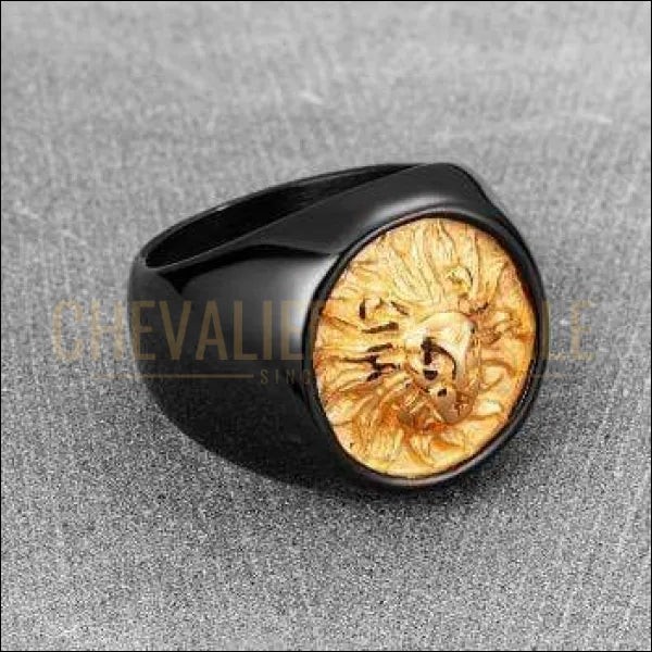 Chevalière Royale pour homme bague  en acier lion soleil la justice et le pouvoir  bijoux