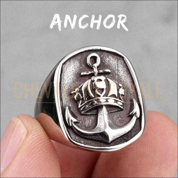 Bague Chevalière Homme Ancre Marine Acier Inoxydable - UrbanBijoux