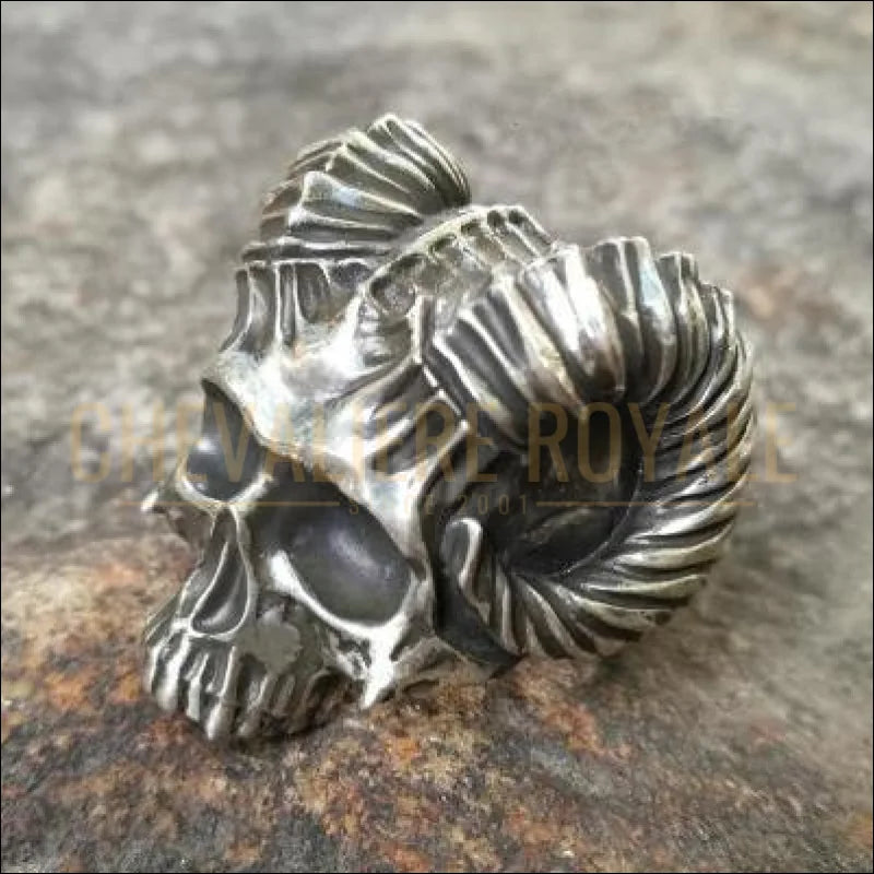 Chevalière royale hommes en acier style gothique crâne de diable cornu biker et motard